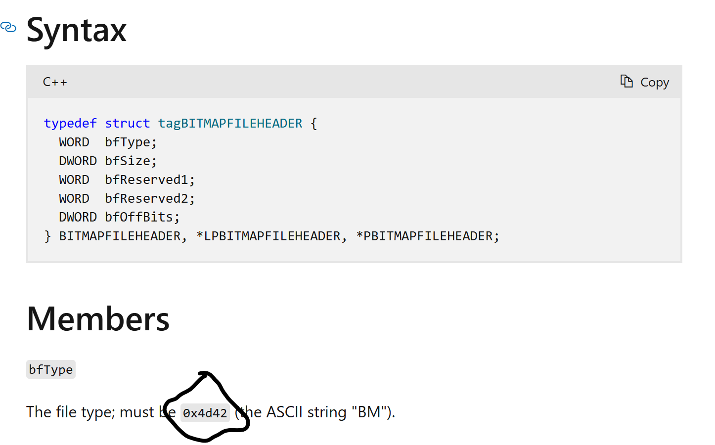 BITMAPFILEHEADER Structure Microsoft documentation