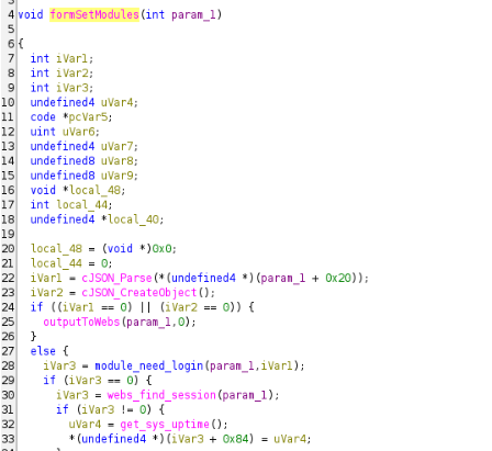Code snippet from formSetModules()